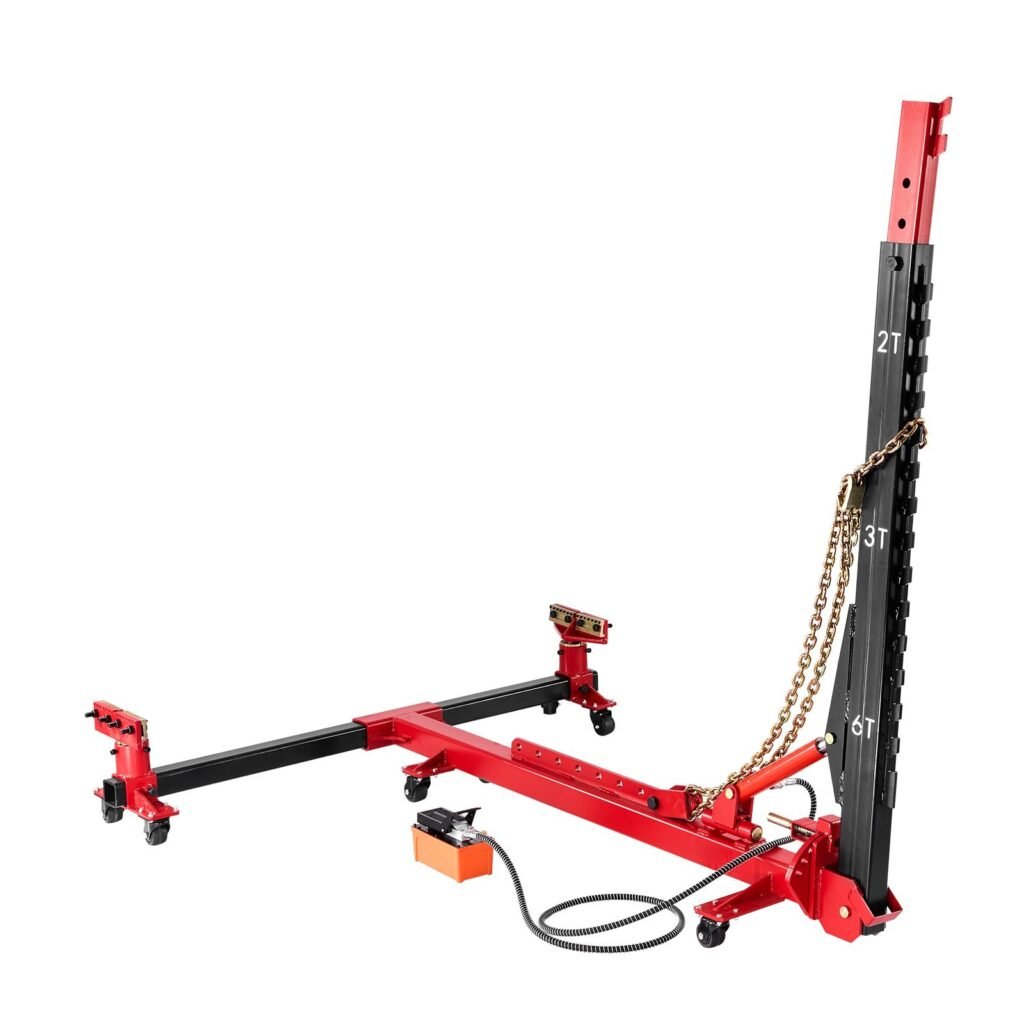 Auto Body Frame Puller Straightener, 6T Tension Car Body Repair Equipment With 6000PSI Hydraulic Foot Pump & Swivel Post, Includes 16 Straightening Tools, For Auto Repair Shop, Sedan SUV Pickup