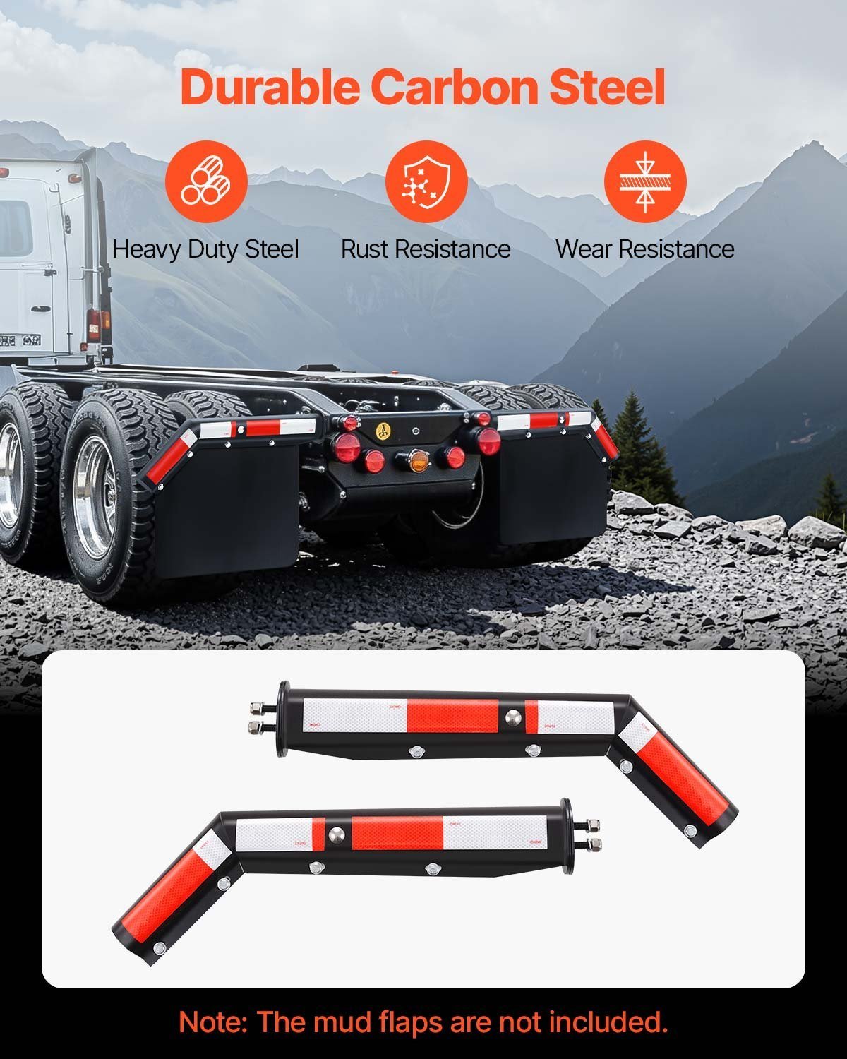 Angled Spring Loaded Mud Flap Hangers, 1-1/8" Bolt Spacing Mudflap Hangers For Semi Trucks, 1 Pair Heavy Duty Semi Truck Mud Flap Hanger Set With Reflective Strips, Black - Image 2