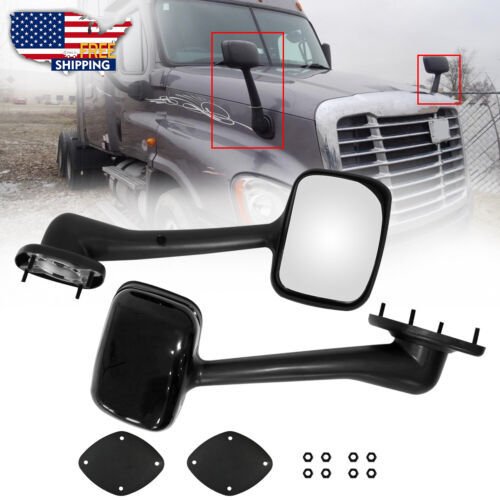 For 2008-2016 Freightliner Cascadia Pair Hood Mirrors Black Left Right Set