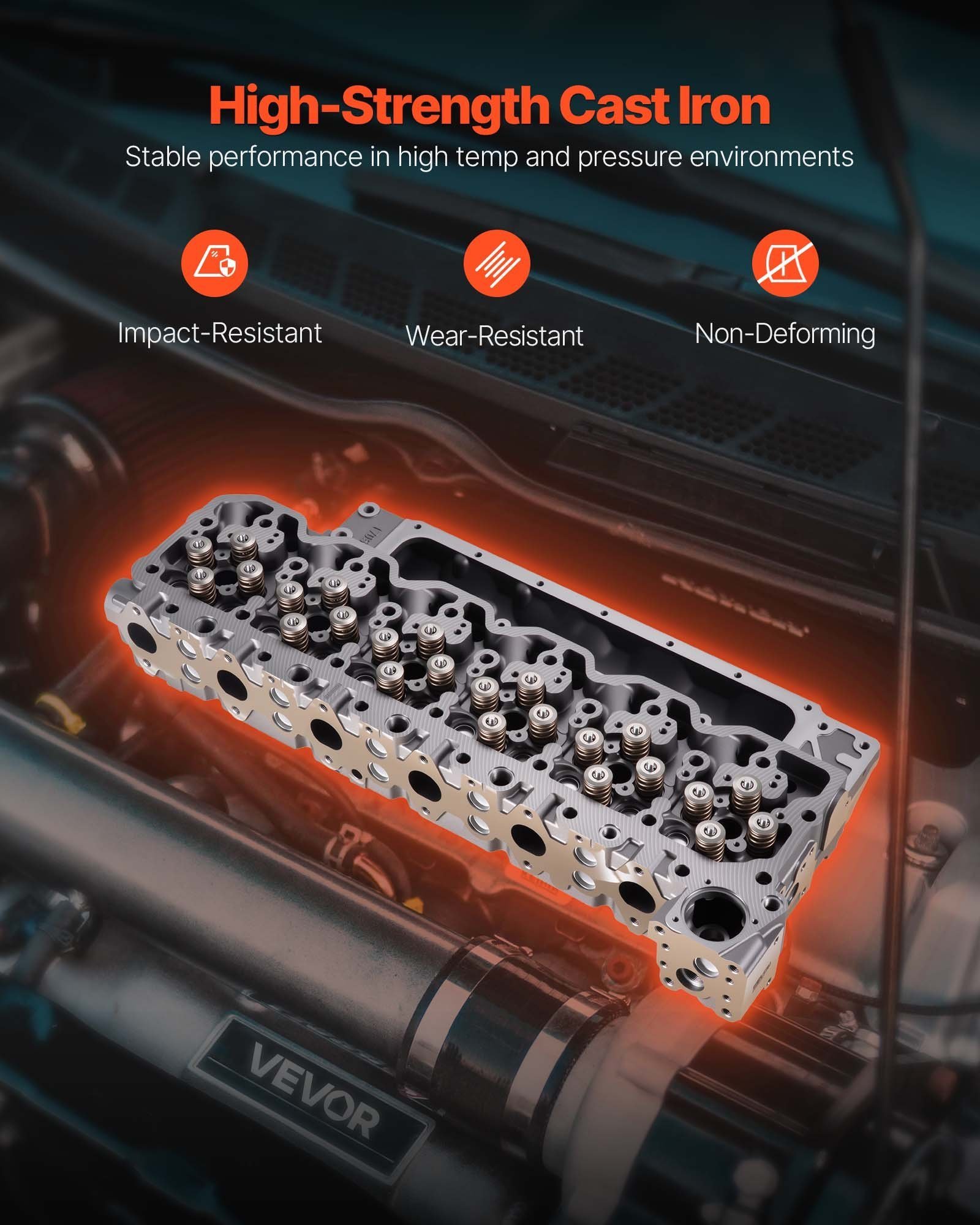 Cylinder Head Assembly, 6.7L Replacement For 2007-2018 Dodge Cummins 6.7L, Compatible With Dodge Ram 2500 3500 4500 Models, Complete Engine Cylinder Head Assembly Replaces 3977221, Cast Iron - Image 3
