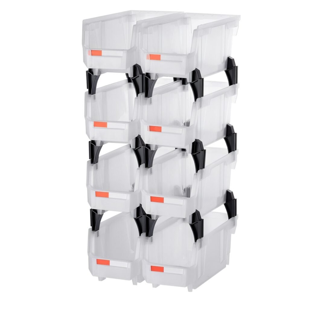 Plastic Stackable Storage Bins, 10.9 X 5.5 X 5.1 Inch (8 Pack), Plastic Containers For Organizing & Storage Bins For Closet, Garage, Small Parts, Office Supplies, Other Accessories, Transparent