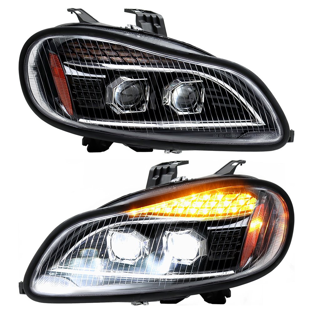 Black Headlights Compatible With 2004-2013 Freightliner M2 LED